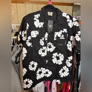Men's Black and White Floral Casual Shirt